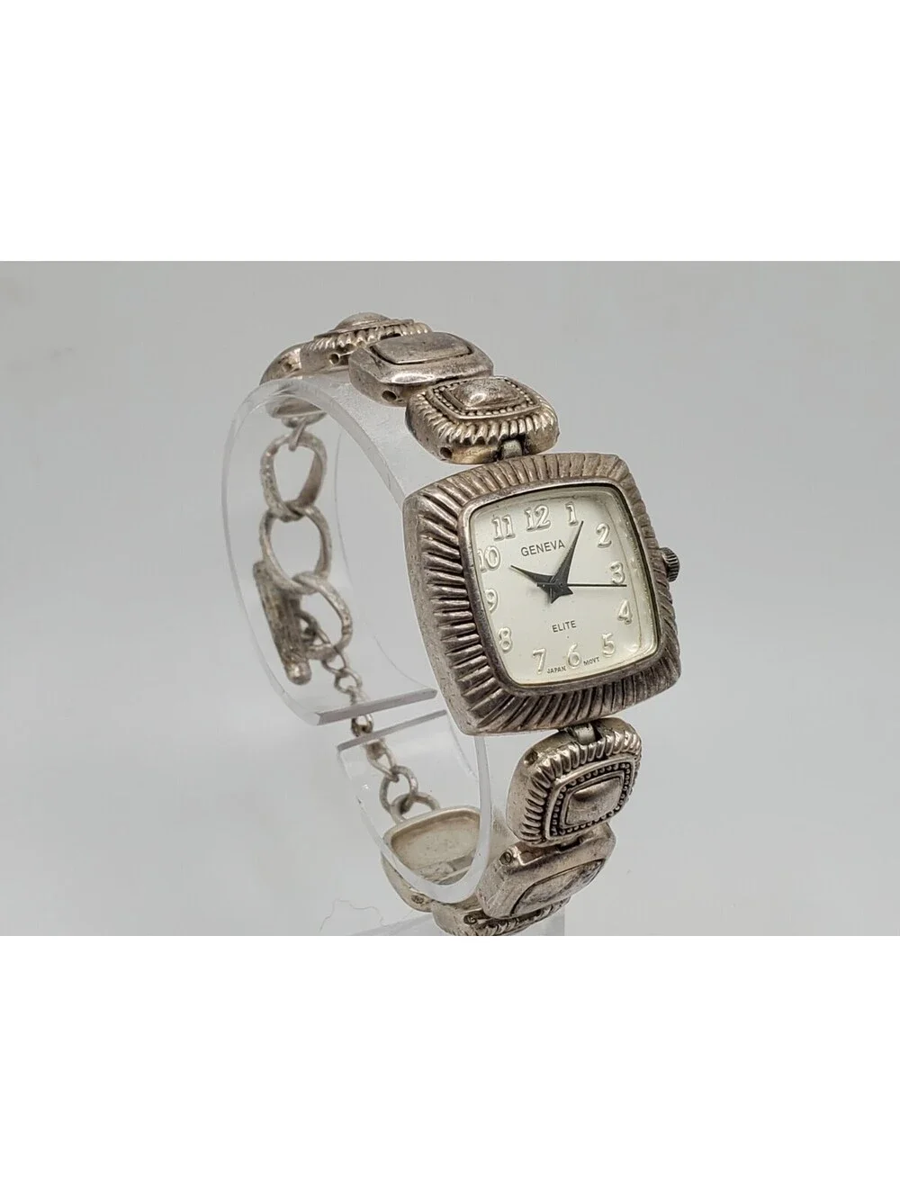 Geneva Elite Watch Women 26mm Square Silver Tone Square New Battery